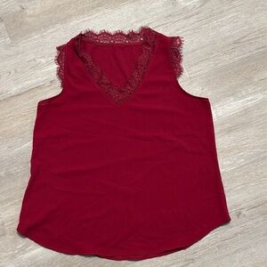Chic Lace-Trimmed Burgundy Blouse